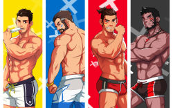 Rule 34 | 1boy, abs, ass, avenger (dungeon and fighter), bara, beard, black hair, black male underwear, blue shorts, boxer briefs, boxers, brown hair, bulge, clothes pull, cropped legs, cross, cross necklace, crossed arms, crusader (dungeon and fighter), dark-skinned male, dark skin, exorcist (dungeon and fighter), facial hair, facial scar, food, from behind, highres, jewelry, koji (wildlhz), legs apart, male focus, male priest (dungeon and fighter), male underwear, mature male, monk (dungeon and fighter), muscular, muscular male, navel, navel hair, neck tattoo, necklace, nipples, original, pectorals, popsicle, priest (dungeon and fighter), pulling own clothes, red eyes, red male underwear, scar, scar on cheek, scar on chest, scar on face, short hair, shorts, shorts pull, sidepec, solo, stomach, tattoo, thighs, topless male, underwear, underwear only, veins, white shorts
