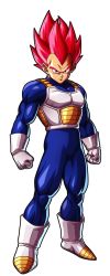 Rule 34 | 1boy, dragon ball, dragon ball fighterz, dragonball z, gloves, highres, looking at viewer, male focus, muscular, official art, recolor, recolored, red eyes, red hair, solo, super saiyan, super saiyan blue, transparent background, vegeta