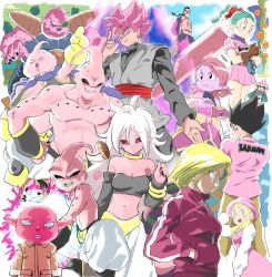 Rule 34 | 6+boys, 6+girls, android 18, android 21, aqua hair, arm at side, armor, arms behind back, arms up, aura, baggy pants, bare legs, bare shoulders, belt, bikini armor, black eyes, black nails, black sclera, blonde hair, blush stickers, bracelet, braid, braided ponytail, brown belt, bulma, candy, cape, capsule, character name, chi-chi (dragon ball), chinese clothes, chocolate, chocolate bar, chronoa, closed mouth, clothes writing, color connection, colored sclera, colored skin, dodoria, dot nose, doughnut, dragon, dragon ball, dragon ball (classic), dragon ball (object), dragon ball fighterz, dragon ball gt, dragon ball super, dragon ball xenoverse, dragon radar, dragonball z, dress, earrings, evil smile, eyelashes, facial hair, facing away, fangs, fanny pack, fighting stance, fingernails, food, gauntlets, gloves, glowing, goku black, green cape, grey eyes, hair ribbon, hair strand, hand in pocket, hand on headwear, hand up, hat, helmet, high collar, highres, hoi-poi capsule, index finger raised, jacket, jewelry, kid buu, lado (rado), legs together, light smile, long hair, long sleeves, looking afar, looking down, low twintails, macaron, majin android 21, majin buu, marron (dragon ball), medium hair, midriff, monaka (dragon ball), multiple boys, multiple girls, muscular, mustache, nail polish, navel, neck ring, nervous, obi, off shoulder, open mouth, outstretched hand, pants, pillar, pink dress, pink gloves, pink hair, pink headwear, pink jacket, pink shirt, pink skin, pink theme, pointy ears, potara earrings, profile, puffy long sleeves, puffy nipples, puffy sleeves, purple cape, purple scarf, purple skin, red eyes, red ribbon, red sash, red skin, ribbon, ring, saiyan armor, sash, scarf, scouter, sharp fingernails, shenron (dragon ball), shirt, short dress, short hair, side slit, sidelocks, single glove, sleeveless, sleeveless dress, smile, spiked hair, straight hair, strapless, striped clothes, striped dress, sun hat, super buu, super saiyan, super saiyan rose, supreme kai of time, sweatdrop, tao pai pai, tareme, teeth, thick lips, tongue, track jacket, tsurime, tube top, twintails, upper teeth only, vegeta, vertical-striped clothes, vertical-striped dress, very long hair, waistcoat, wavy mouth, white hair, white pants, yellow pants, yellow sash, zipper