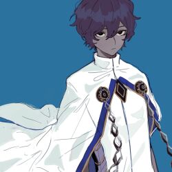 Rule 34 | 1boy, arjuna (fate), black eyes, black hair, blue background, cape, closed mouth, dark-skinned male, dark skin, expressionless, fate/grand order, fate (series), hair between eyes, highres, kaigan0211, looking at viewer, male focus, short hair, simple background, solo, tabard, upper body, white cape