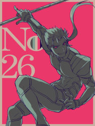 Rule 34 | 1boy, bad id, bad pixiv id, color guide, cu chulainn (fate), earrings, fate/stay night, fate (series), gae bolg (fate), jewelry, cu chulainn (fate/stay night), limited palette, long hair, male focus, polearm, ponytail, ruchi, solo, spear, weapon