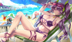 Rule 34 | 1girl, alakazam, alternate hairstyle, beach, bikini, bird, blunt bangs, blush, boat, breast hold, breasts, building, character doll, character request, choker, cleavage, cloud, cocktail, creatures (company), day, eyewear on head, game freak, gen 1 pokemon, gym leader, hat, highres, kadabra, large breasts, leg ribbon, looking at viewer, lying, misty (pokemon), nintendo, ocean, pokemon, pokemon (anime), pokemon (classic anime), pokemon (creature), pokemon rgby, purple bikini, purple eyes, purple hair, revision, ribbon, sabrina (pokemon), side-tie bikini bottom, signature, sky, sparkle, summer, sunglasses, swimsuit, takecha, thigh ribbon, twintails, watercraft