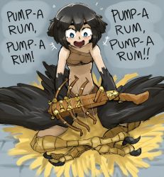 Rule 34 | + +, 1girl, bare shoulders, bird legs, black hair, blush, bow (weapon), commentary, crossbow, dark souls (series), dark souls iii, english text, excited, galaxyspark, harpy, indian style, monster girl, open mouth, personification, pickle pee pump-a-rum crow, rags, shirt, short hair, single-shoulder shirt, sitting, solo, symbol-only commentary, talons, weapon, winged arms, wings