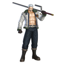 Rule 34 | 1boy, 3d, abs, absurdres, belt, boots, cigar, cross-laced footwear, full body, gloves, highres, jacket, jitte, lace-up boots, male focus, muscular, official art, one piece, one piece: pirate warriors, open clothes, open jacket, scar, simple background, smoker (one piece), solo, weapon, white background, white hair