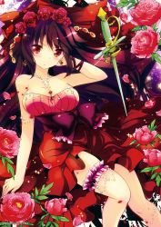 Rule 34 | 1girl, absurdres, breasts, dress, flower, hair flower, hair ornament, highres, ichiyou moka, jewelry, knees together feet apart, large breasts, long hair, lots of jewelry, necklace, rapier, red eyes, red hair, rose, solo, sword, weapon