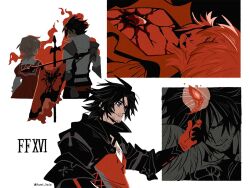Rule 34 | 2boys, armor, black cloak, black hair, blonde hair, blue eyes, brothers, clive rosfield, cloak, closed eyes, coat, facial hair, feathers, final fantasy, final fantasy xvi, flag, gloves, joshua rosfield, kuroihato, male focus, medium hair, messy hair, multiple boys, parted lips, red coat, red feathers, red gloves, red vest, shirt, shoulder armor, siblings, stubble, twitter username, vest, white shirt