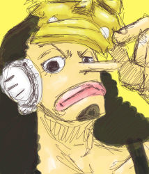 Rule 34 | 1boy, black hair, male focus, mask, one piece, solo, usopp, yellow background