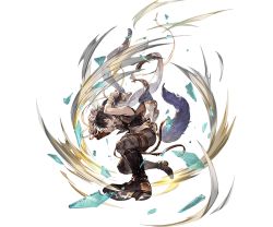 Rule 34 | 10s, 1boy, ayer, bandages, bandage on face, black hair, boots, full body, granblue fantasy, hand wraps, hood, looking at viewer, male focus, minaba hideo, official art, shirt, short hair, sleeveless, sleeveless shirt, solo, squatting, transparent background, vest