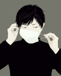 Rule 34 | 1boy, black hair, black shirt, brown eyes, facing viewer, grey background, looking away, looking down, male focus, mask, mouth mask, original, re:i, shirt, simple background, solo, surgical mask, turtleneck, upper body