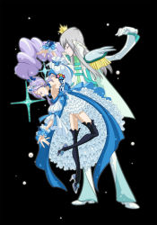 Rule 34 | 00s, 1boy, 1girl, absurdres, adapted costume, aono miki, bare shoulders, bishounen, black background, blue flower, blue rose, blue skirt, boots, bow, cape, choker, couple, crown, cure berry, dress, epaulettes, closed eyes, flower, formal, fresh precure!, frills, hair ornament, hair ribbon, hairband, heart, heart hair ornament, hetero, high heels, highres, jewelry, lipstick, long hair, magical girl, makeup, minami shun, nashe taneru, precure, puffy sleeves, purple hair, ribbon, rose, shoes, side ponytail, silver hair, skirt, souler, souler (fresh precure!), spade, thigh boots, thighhighs, thighs, very long hair, wrist cuffs