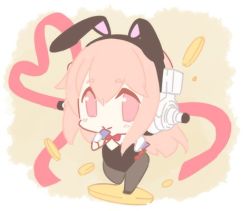 Rule 34 | 1girl, bow, bowtie, breasts, rabbit tail, chibi, detached collar, headphones, large breasts, leotard, long hair, looking at viewer, lowres, minoa (lastswallow), nitroplus, pantyhose, pink eyes, pink hair, playboy bunny, smile, solo, super sonico, tail, wrist cuffs