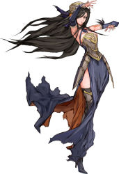Rule 34 | 1girl, armor, armpits, bare shoulders, black hair, boots, breastplate, castlevania (series), castlevania: order of ecclesia, faulds, green eyes, high heels, long hair, shanoa, simple background, solo, thigh boots, thighhighs, white background