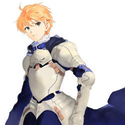 Rule 34 | 1boy, armor, arthur pendragon (fate), bad id, bad pixiv id, blonde hair, fate/prototype, fate (series), green eyes, male focus, potatozoo, short hair, simple background, solo, white background