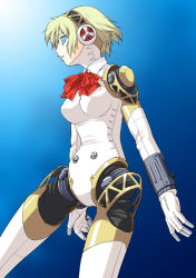 Rule 34 | aegis (persona), android, atlus, blonde hair, blue eyes, detached collar, from side, gradient background, kouda tomohiro, persona, persona 3, short hair, solo