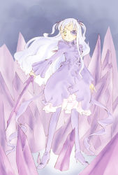 Rule 34 | 00s, 1girl, barasuishou, brown eyes, crystal, dress, flower, flower eyepatch, full body, holding, holding sword, holding weapon, long sleeves, pink dress, pink theme, rose, rozen maiden, serious, silver hair, solo, standing, sword, takano natsuki, weapon