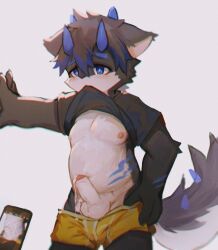 Rule 34 | 1boy, ball, clothes in mouth, clothes lift, cloud (artist), fat, furry, furry male, highres, male focus, mouth hold, navel, nipples, penis, presenting, shirt in mouth, shirt lift, solo, solo focus, standing