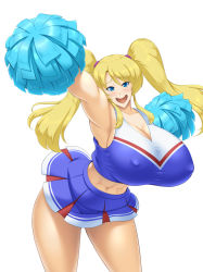 Rule 34 | 1girl, blonde hair, breasts, cheerleader, huge breasts, kawanuma uotsuri, pom pom (cheerleading), smile