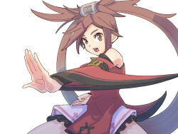 Rule 34 | 1girl, :d, bare shoulders, brown eyes, brown hair, china dress, chinese clothes, dress, guilty gear, guilty gear xrd, hair ornament, kuradoberi jam, long hair, long sleeves, looking at viewer, ooiwa (irc14786149), open mouth, red dress, simple background, smile, solo, upper body, very long hair, white background