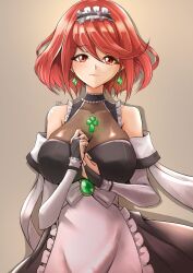 Rule 34 | 1girl, alternate costume, breasts, deekei, enmaided, highres, large breasts, maid, pyra (xenoblade), red eyes, red hair, short hair, solo, xenoblade chronicles (series), xenoblade chronicles 2