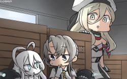 Rule 34 | 10s, 3girls, :d, abyssal ship, ahoge, armband, beret, black vest, blonde hair, blouse, blue eyes, dated, gloves, grey eyes, hair between eyes, hamu koutarou, hat, highres, huge ahoge, kantai collection, long hair, mole, mole under eye, multicolored clothes, multicolored gloves, multiple girls, necktie, new submarine princess, nowaki (kancolle), open mouth, richelieu (kancolle), shirt, short sleeves, silver hair, smile, vest, white gloves, white shirt, yellow eyes, yellow necktie