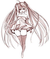 Rule 34 | bare shoulders, detached sleeves, hatsune miku, legs, long hair, maruyama, monochrome, panties, solo, striped clothes, striped panties, thighhighs, twintails, underwear, very long hair, vocaloid