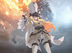 Rule 34 | 1girl, aircraft, battlefield (series), battlefield 1, bird, blonde hair, blue eyes, brown dress, commission, dirigible, dress, girls&#039; frontline, gun, hat, holding, holding gun, holding wand, holding weapon, hummingbird, kolibri, kolibri (girls&#039; frontline), long hair, looking at viewer, pantyhose, pixiv commission, pouch, solo, tab (tabkun), thigh pouch, torn clothes, torn pantyhose, wand, weapon, white hat, white pantyhose