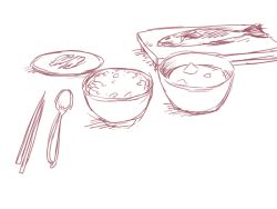 Rule 34 | chopsticks, fate/stay night, fate/zero, fate (series), fish, fish (food), food, food focus, miso soup, monochrome, rice, scr.e, spoon, still life