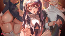 Rule 34 | 1girl, :o, absurdres, ass, black panties, breasts, cleavage cutout, clothing cutout, eyes visible through hair, fang, grin, hair over one eye, heterochromia, highres, hololive, houshou marine, houshou marine (nun), large breasts, long sleeves, multicolored hair, multiple views, nun, panties, reaching, reaching towards viewer, red eyes, red hair, smile, streaked hair, thighhighs, underwear, veil, virtual youtuber, white hair, white thighhighs, wuest, yellow eyes