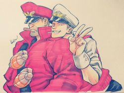 Rule 34 | 2boys, angry, bad id, bad pixiv id, capcom, cigar, cosplay, explosive, grenade, happy, hat, kotteri, looking at viewer, m. bison, m bison (cosplay), male focus, multiple boys, peaked cap, red scout (tf2), red soldier (tf2), scout (tf2), signature, simple background, smile, soldier (tf2), street fighter, team captain, team fortress 2, v, wrist cuffs