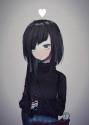 Rule 34 | 1girl, bags under eyes, black hair, blue hair, chromatic aberration, expressionless, extra mouth, female focus, heart, highres, monster girl, muki, multicolored hair, original, sleeves past wrists, solo, teeth, tongue, tongue out, uosaki (muki)