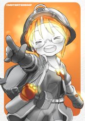 Rule 34 | absurdres, blonde hair, happy, helmet, highres, made in abyss, monochrome, mutantshrimp, riko (made in abyss), smile, whistle, whistle around neck