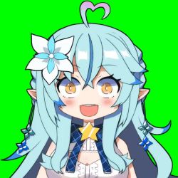 Rule 34 | 1girl, ahoge, animated, blouse, blue hair, center frills, chibi, cleavage cutout, clothing cutout, colored tips, crazy smile, crossed bangs, elf, flower, frilled shirt, frills, gradient background, hair between eyes, hair flower, hair ornament, half updo, heart, heart ahoge, hololive, honmirin, long hair, looking at viewer, multicolored hair, no headwear, pointy ears, sanpaku, shirt, simple background, sleeveless, sleeveless shirt, smile, snowflake hair ornament, solo, streaked hair, very long hair, video, virtual youtuber, white shirt, wide-eyed, yellow eyes, yukihana lamy