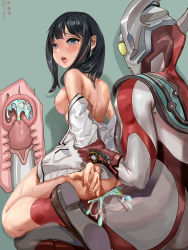 Rule 34 | 1boy, 1girl, absurdres, arm grab, ass, black hair, blue eyes, breasts, cross-section, cum, cum in pussy, drooling, ejaculation, eyebrows, fingernails, girl on top, gridman universe, hetero, highres, internal cumshot, interspecies, large breasts, loafers, long hair, looking at viewer, looking back, nipples, open mouth, cum overflow, penis, sex, shiny skin, shoes, signature, simple background, spread legs, ssss.gridman, sweat, takarada rikka, teeth, tongue, tongue out, upper teeth only, vaginal