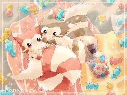 Rule 34 | alternate color, animal focus, artist name, border, brown fur, candy, commentary request, corked bottle, creatures (company), english text, food, furret, game freak, gen 2 pokemon, hanabusaoekaki, nintendo, no humans, pokemon, pokemon (creature), shiny pokemon, solid oval eyes, two-tone fur, white border, white fur