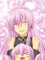 Rule 34 | &gt; &lt;, 1girl, :d, > <, arms up, bad id, bad pixiv id, bare shoulders, blush stickers, detached sleeves, closed eyes, hairband, happy, long hair, megurine luka, open mouth, oukawa yuu, outstretched arms, pink hair, pink theme, smile, solo, takoluka, upper body, vocaloid, xd