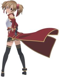 Rule 34 | 10s, 1girl, absurdres, armor, black thighhighs, breastplate, brown eyes, brown hair, full body, highres, silica, skirt, solo, sword art online, thighhighs, transparent background, two side up, vector trace
