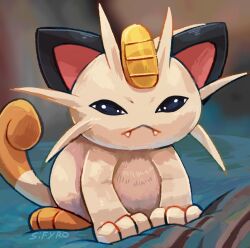 Rule 34 | :&lt;, black eyes, cat, closed mouth, creatures (company), fangs, game freak, gen 1 pokemon, looking at viewer, meowth, nintendo, no humans, pokemon, pokemon (creature), sifyro, unamused
