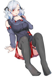 Rule 34 | 1girl, absurdres, breasts, dress, girls&#039; frontline, highres, red eyes, rosehip t72, short hair, silver hair, simple background, sitting, skirt, solo, spas-12 (girls&#039; frontline), tagme, thighhighs, tongue, tongue out, weapon, white background