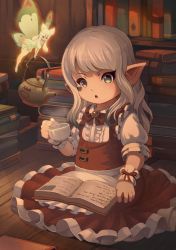 Rule 34 | 1girl, :o, absurdres, alternate costume, apron, blonde hair, blush, book, book stack, bookshelf, bow, bowtie, brown neckwear, center frills, cone hair bun, cup, dress, enmaided, eos (ff14), facepaint, fairy, fairy wings, final fantasy, final fantasy xiv, frill trim, frills, green eyes, hair bun, hair over shoulder, heart, highres, holding, holding cup, indoors, lalafell, long hair, maid, open mouth, pleated dress, pointy ears, reading, scholar (final fantasy), short sleeves, sitting, teacup, teapot, tenescross, white hair, wings, wooden floor, wrist cuffs, | |