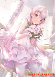 Rule 34 | 1girl, blush, bouquet, braid, bridal veil, bridge, covered navel, dress, dress flower, flower, french braid, frilled skirt, frills, half updo, holding, holding bouquet, hololive, horns, layered skirt, leotard, long hair, looking at viewer, md5 mismatch, miniskirt, mujinbensin, multicolored hair, nakiri ayame, oni, pantyhose, parted lips, patreon username, red eyes, red hair, resolution mismatch, silver hair, skin-covered horns, skin tight, skirt, solo, source smaller, streaked hair, veil, virtual youtuber, wedding dress, white leotard, white pantyhose
