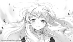 Rule 34 | 1girl, comet (teamon), crying, crying with eyes open, greyscale, long hair, monochrome, puffy sleeves, solo, soulworker, stella unibell, tears, wind
