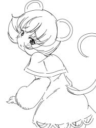 Rule 34 | 1girl, animal ears, female focus, greyscale, looking at viewer, looking back, mepikari, monochrome, monochrome, mouse ears, mouse tail, nazrin, short hair, sketch, solo, tail, touhou