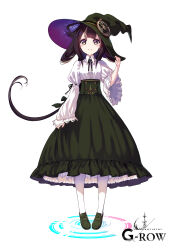 Rule 34 | 1girl, aged down, ahoge, ambrosia (dare ga tame no alchemist), black hair, black ribbon, blouse, center-flap bangs, closed mouth, commentary request, dare ga tame no alchemist, full body, green footwear, green hat, green skirt, grey eyes, hand on headwear, hat, high-waist skirt, highres, loafers, long hair, looking at viewer, neck ribbon, official art, ribbon, rinzo, second-party source, shirt, shoes, simple background, skirt, smile, socks, solo, standing, straight-on, very long hair, white background, white shirt, white socks, witch hat