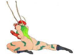 Rule 34 | 1girl, ahoge, ass, back, belt, beret, blonde hair, bodypaint, boots, braid, breasts, cammy white, camouflage, capcom, combat boots, dimples of venus, female focus, fingerless gloves, flying kick, from behind, full body, gloves, hat, huge ahoge, huge ass, kicking, kneeling, kyuraa (kyura9een), legs, leotard, long hair, simple background, solo, street fighter, thick thighs, thighs, thong leotard, twin braids, white background