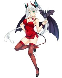 Rule 34 | 1girl, absurdres, bat (animal), bat wings, black footwear, black wings, bracelet, breasts, butterfly hair ornament, cle masahiro, cleavage, closed mouth, covered navel, demon girl, demon horns, demon tail, demon wings, expressionless, full body, green eyes, hair ornament, high heels, highres, horns, jewelry, large breasts, leg up, long hair, looking at viewer, miniskirt, necklace, official art, pencil skirt, pumps, sashou urara, shiny skin, side slit, skirt, solo, tail, thighhighs, transparent background, twintails, valkyrie drive, valkyrie drive -siren-, white hair, wings