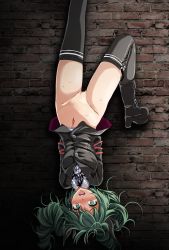 Rule 34 | 1girl, arms behind back, bdsm, boots, bottomless, bound, bound arms, censored, crying, green eyes, green hair, hatsune miku, highres, jacket, pussy, solo, tagme, tearing up, tears, thighhighs, tsukishiro saika, twintails, upside-down, vocaloid