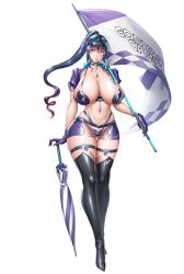 Rule 34 | 1girl, absurdres, alternate costume, baseball cap, bikini, bikini under clothes, black hair, blue hair, breasts, fei (maidoll), flag, full body, gloves, hat, high ponytail, highres, holding, holding flag, holding umbrella, large breasts, lilith-soft, long hair, navel, official alternate costume, official art, ponytail, race queen, revealing clothes, see-through, see-through skirt, shiny clothes, shiny skin, simple background, skirt, smile, solo, sunglasses, sunglasses on head, swimsuit, taimanin (series), taimanin rpgx, thong, thong bikini, uehara rin, umbrella, very long hair, white background, wide hips