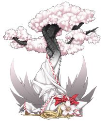 Rule 34 | 1girl, atlus, bad id, bad pixiv id, blonde hair, cherry blossoms, dress, flower, full body, hat, lily white, long hair, mazeran, persona, solo, touhou, transparent background, tree, wings