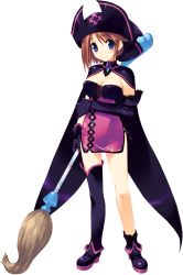 Rule 34 | 1girl, artist request, blue eyes, broom, brown hair, cape, elbow gloves, full body, gloves, highres, holding, komaki manaka, looking at viewer, shoes, single thighhigh, smile, solo, standing, thighhighs, to heart (series), to heart 2, to heart 2 dungeon travelers, transparent background