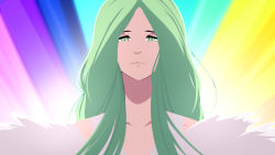 Rule 34 | 1girl, breasts, cleavage, cosplay, crossover, female focus, fire emblem, fire emblem: three houses, green eyes, green hair, kill la kill, kiryuuin ragyou (cosplay), long hair, looking at viewer, matching hair/eyes, mature female, multicolored background, nintendo, rhea (fire emblem), serious, solo, twili princess (artist), wallpaper